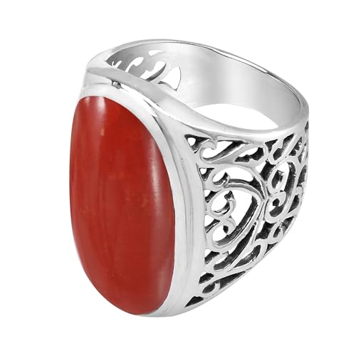 AeraVida Bold Lrg Oval Reconstructed Red Coral Intricate Heart Filigree .925 Sterling Silver Ring2