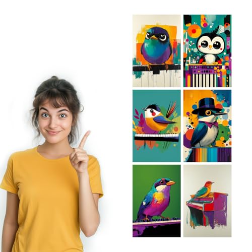 Image of SiddArtify Colorful Bird Wall Art Prints Set - Modern Animal Poster Decor for Living Room Bedroom Office - 8x12 Sticker Pack of 6