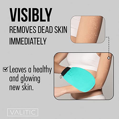 Valitic Exfoliating Glove for Body Scrub - Body Scrubber Exfoliator Mitt for Use at Shower or Bath - Exfoliating Body & Face Dead Skin Remover - Korean Style Exfoliating Women & Men Washcloth - Pair Turquoise