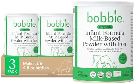 Bobbie Organic Baby Formula, Milk Based Powder with Iron, DHA and Vitamin D, Modeled After Breast Milk, Organic Baby Formula for Newborn to 12 Months Old Infant, 14.1 oz, 3 Pack