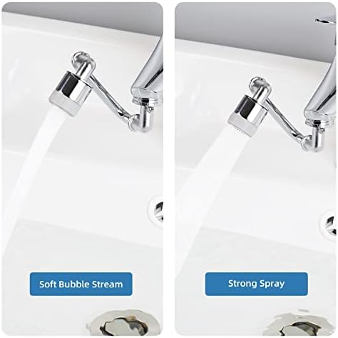 Hibbent Tap Aerator, 1080 Degree Swivel Faucet for Bathroom Sink, Dual Function 2- Water Flow Big Angle Twist and Rotation Aerator for Kitchen Sink (24mm Male ThreadChrome)