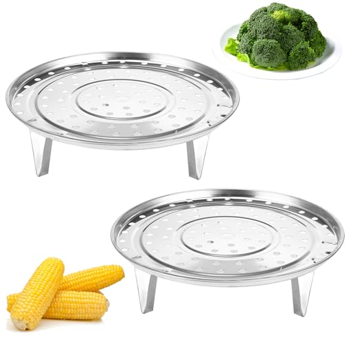 Cesta de vapor de 8.5 pulgadas, estante de acero inoxidable para cocinar alimentos con soporte extraíble para cocinar al vapor, cesta de vapor instantánea para verduras y albóndigas (plata, 2 piezas)