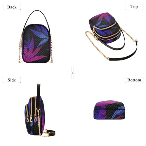 Single Shoulder Handbags Animal Floral Chain Strap Phone Wallet Handbag Quilted Ladies Tote Crossbody Satchel Purple Blue Leaves Black4
