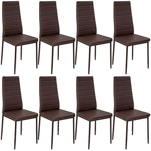 tectake® Set 8 Sedie Sala da Pranzo in Pelle Sintetica, Sedie da Cucina Eleganti e Comode, Sedie Sala da Pranzo Moderne Stabili e Robuste, Sedie da Pranzo Versatili - Marrone