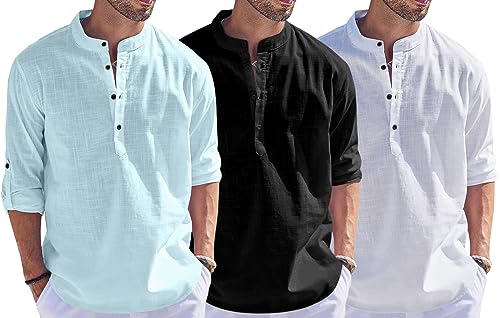 Image of Combo of Men Solid Cotton Blend Straight Kurta Shirt Pack of 3