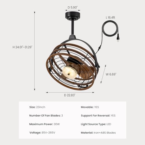 CROSSIO Outdoor Ceiling Fan with Lights, 23‘’ Waterproof Gazebo Fan with Remote Control Smart App, Plug in Caged Ceiling Fan for Patios, Pergola Porch - Image 3