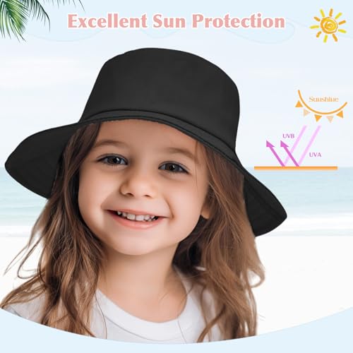 Chapéu de sol infantil com proteção solar, chapéu de praia infantil para meninas e meninos, Preto, 2