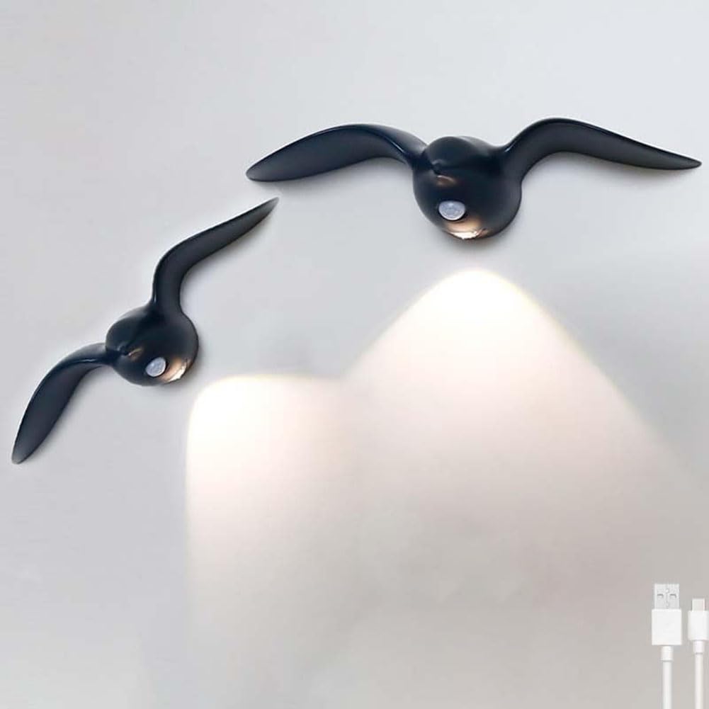 2 Stück Akku Außen Lampe Wandleuchte mit Bewegungsmelder und IP44 Wasserdicht Wandlampe Ohne Stromanschluss Dimmbar Wandlampen Kabellos Innen Wandbeleuchtung Magnetische Möwe Outdoor Leuchte Wand