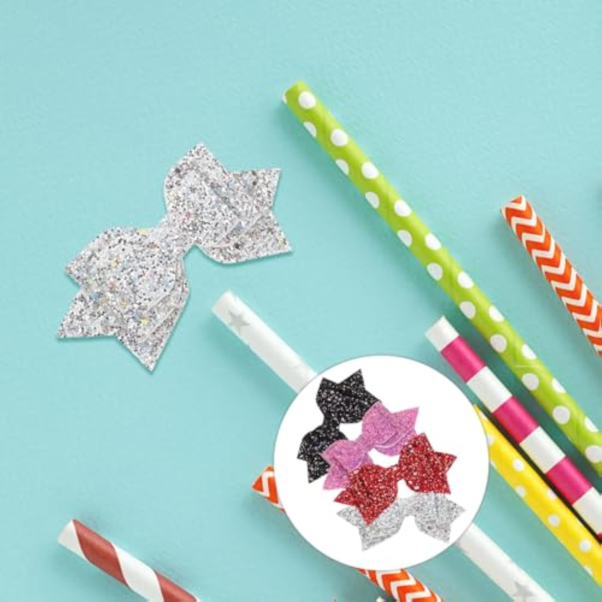 4-Piece Glitter Bow Straw Toppers for Drinks
