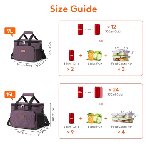 Image of Lifewit Medium Lunch Bag, Insulated Lunch Box, Soft Cooler Cooling Tote for Adult Men Women, Purple 12-Can (9L)