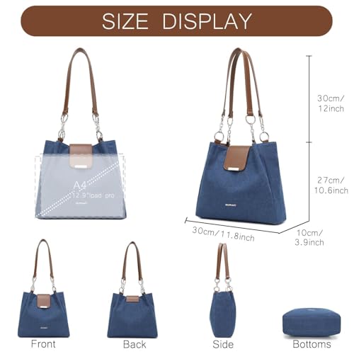 Image of BESMART Denim Tote Bag for Women, Retro Canvas Shoulder Bags with Circle Chain and PU Leather