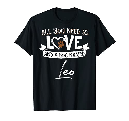 Cute Dog Named Leo Design for Women and Men T-Shirt, Black