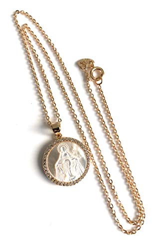 Minimalist Blessed Mother of Pearl Medal 17 Inches Necklace Virgen de la Milagrosa
