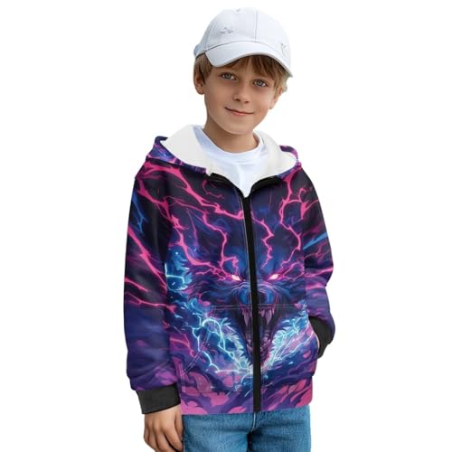Unisex Boys Fleece Jacket Hoodie Lined Zip Up Hooded Sweatshirt Kids Winter Jackets with Pocket