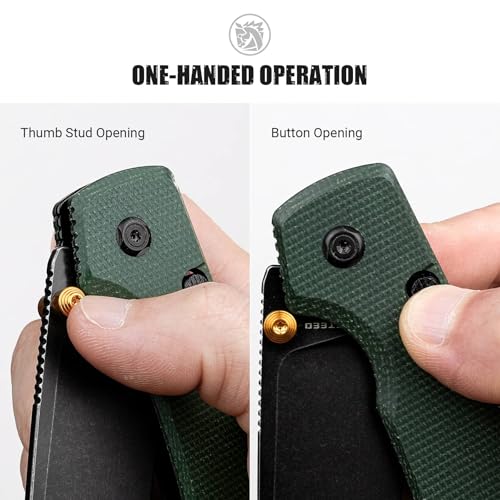 Image of Vosteed Raccoon2.0 EDC Folding Pocket knife, Top Liner Lock Knife with 3.25 inch Sandvik 14C28N Steel Blade, Green Micarta Handle for Camping, Hiking - A2901