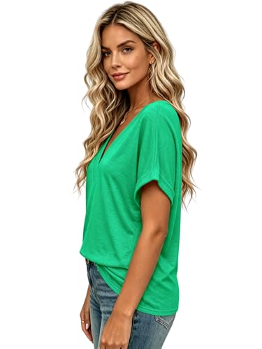 Image of T Shirts Short Sleeve V Neck Tees Womens Tops Beach Vacation Fashion Clothes 2026 Casual Summer Spring Fall Outfits