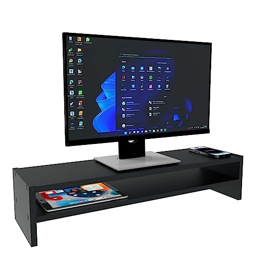 Suporte Base Monitor Setup Gamer Base Elevada Ergonomia (MDF PRETO)