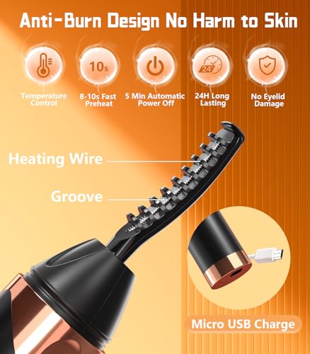 Heated Eyelash Curler - Fast Heat up in 8s - 2 Heat Modes with USB Rechargeable - Electric Eyelash Curler - Natural Curling 24 Hours Long Lasting - Anti-Burn Eyelid, Black - Thumbnail 2