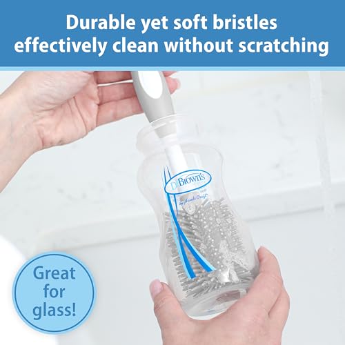 Image of Dr. Brown's Soft Touch No Scratch Baby Bottle Cleaning Brush, Cleaner & Suction Cup Base for Easy Storage, BPA Free, Gray