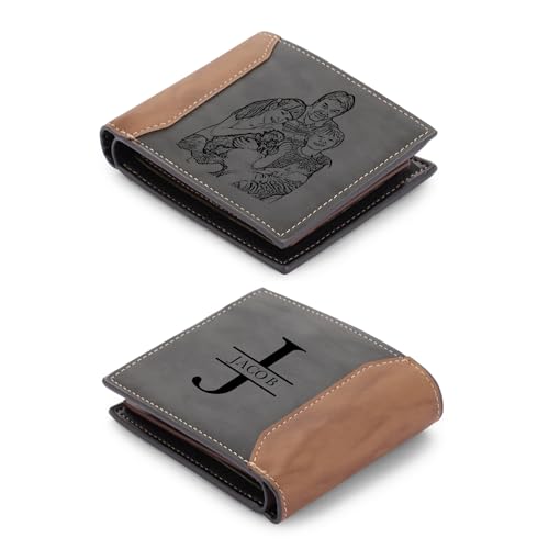 Personalized Wallet for Men with Picture Custom Photo Leather Wallets for Men Engraved Wallet Gifts for Dad Father Husband Customized Fathers Day Birthday Gifts for Men