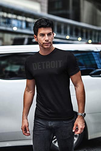Detroit T-Shirt Black-On-Black Logo Shirt by Detroit Rebels Brand Black Tshirt for Men3
