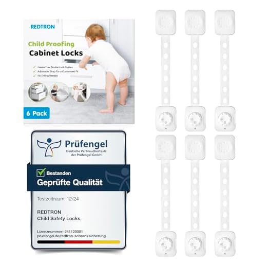 Kindersicherung[Verbessert], 6er Pack Verstellbare Kinder Sicherheits-Schlösser mit 3M Kleber, für Schränke, Schubladen, Backofen, Kühlschrank, Toilettensitz - kein Bohren erforderlich