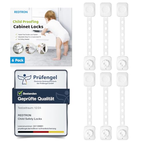 REDTRON Bambino Chiusure di Sicurezza (Aggiornato), 6 Pezzi Serrature di Sicurezza per Bambini con 3M Adesivo, per Armadi, Cassetti, Frigorifero(Bianco, Nessun Trapano Necessario)