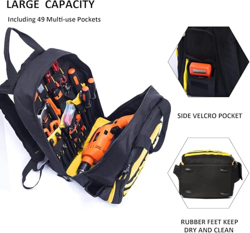 AUMTISC Werkzeugrucksack Werkzeugtasche Hochleistungs-werkzeug rucksack mit Mehrzwecktasche Industrie- und Bauarbeitsrucksack – Ansicht 3