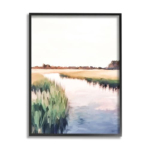 Image of Rural River Horizon Landscape, 24 x 30 Inch Framed Giclee Print