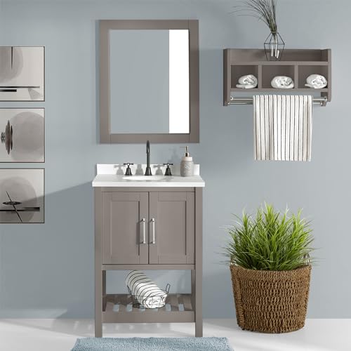 Image of Alaterre Furniture Bennet Bathroom Vanity Without Sink - 24 inch Small Freestanding Wood Vanity Cabinet with Soft-Close Shaker Doors, Single Sink Base (Gray)