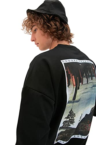 TRENDYOL Męska bluza - czarna - oversize, Czarny, S
