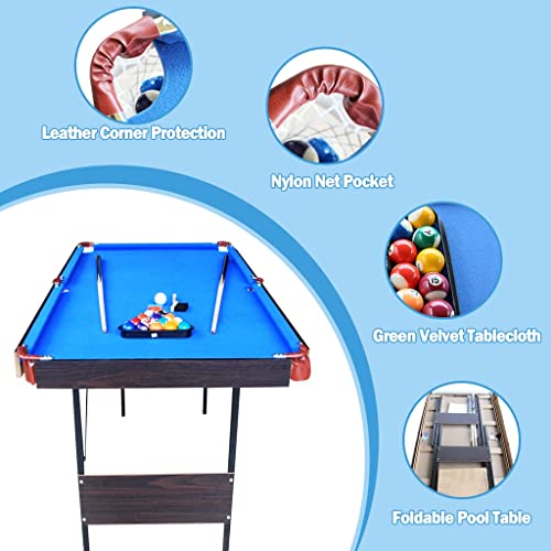 Kakiblin 55" Folding Pool Table Set Mini Billiard Pool Table Portable Table Top Snooker Game With Accessory, Simple Assembly, Blue #TOP3