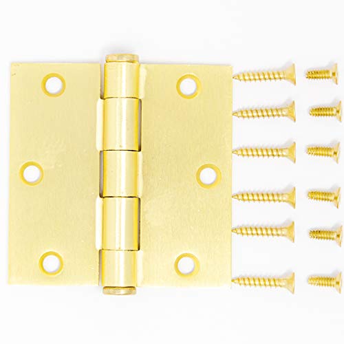 3.5" X 3.5" Satin Brass Door Hinges (12 Pcs), Fits 1-3/8" Thick Doors, Features Non-Rising Removable Hinge Rod For Added Security Heavy Duty Commercial Grade W/Steel Construction & Satin Brass Finish #TOP4