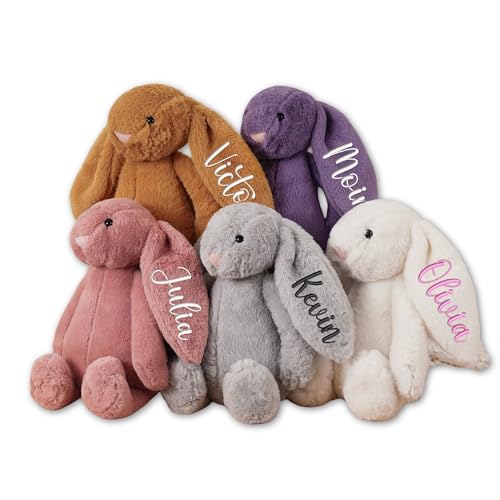 Personalized Easter Bunny Plush - Embroidered Name Bunny Stuffed Animal, Custom Baby Gifts for First Easter, Baptism & Newborn Nursery Decor (Washable Soft Toy)