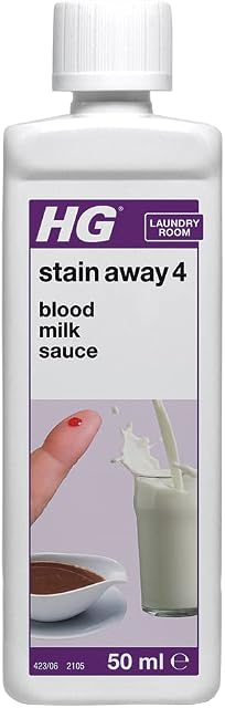 HG Stain Away Product 4, Blood, Milk & Sauce Stain Remover & De-odouriser, Concentrated Cleaner Removes Gravy, Egg, Curry, Cream & More from Clothes & Textiles  50ml (423005106)