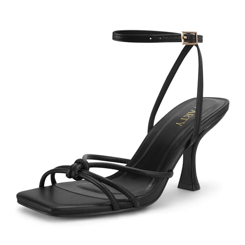 Image of PARTY Women's Square Open Toe Strappy Heeled Sandals 3 inch Stiletto Kitten Heel with Ankle Buckle Strap, Comfortable Slingback Summer Dress Shoes