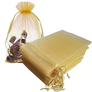 50pcs Organza Drawstring Gift Wrap Bags for Jewelry,Solid Color Sheer Fabric 4×6 Inches Mesh Gold Recycled Room Decor Sachet for Baby Shower,Christmas,Birthday,Party Favors,Wedding,Graduation