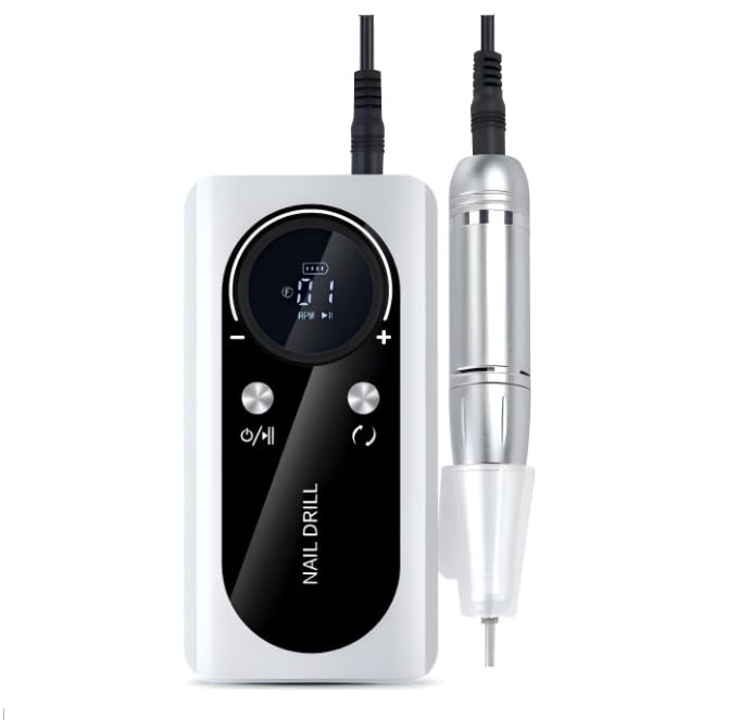 Taladro eléctrico de uñas con batería recargable de 2000 mAh, lima de uñas eléctrica portátil de 45000 RPM con 80 bandas de lijado, 17 brocas, 2 limas de uñas, 1 pulidor de uñas y 1 cepillo suave,
