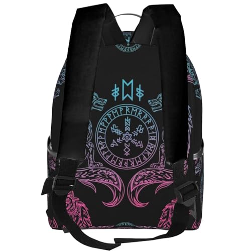 Extra Large Travel Backpack, Lightweight Daypack for Men and Women Purple Blue Vikings Fenrirs Vegvisir Design3