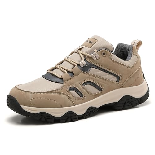 Zapatillas deportivas para hombre Gimnasio - Zapatillas para hombre, zapatillas de moda para hombre con cordones de piel, informales y cómodas, zapatos de senderismo (caqui 46)