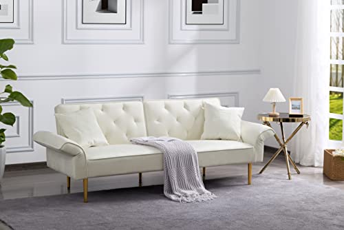 Lepfun Velvet Futon Sofa Bed, Memory Foam Couch Set, Upholstered Modern Daybed Convertible Folding Loveseat Recliner With Pillows And Wooden Frame For Compact Living Room,Apartment,Dorm,Office(Beige) #TOP20