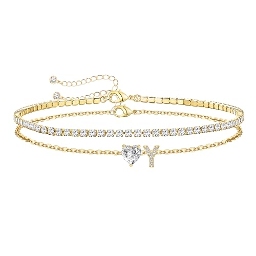Image of Gold Initial Ankle Bracelets for Women Waterproof 14K Gold Filled Layered Anklets for Women Non Tarnish Women's Anklets Adjustable Large Ankle Summer Beach Foot Jewelry