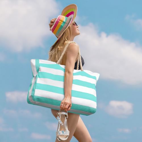 Sac de plage Oscaurt XXL imperméable à rayures grand format zippé - 3