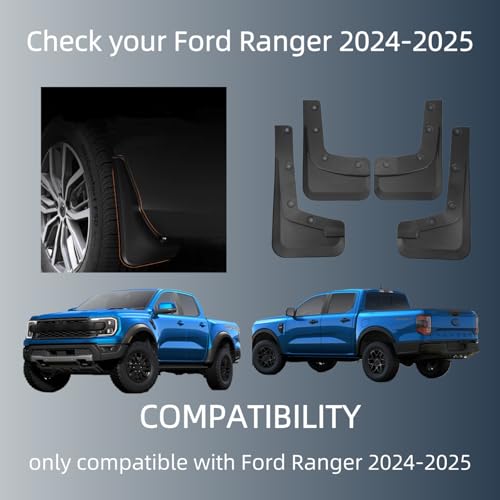 Image of Mud Flaps for Ford Ranger 2024 2025, Wheel & Tire Splash Guards, Mudflaps for Car, PP Material, All Weather Tire Protector Splash Guards Mudflaps for Ford Ranger Exterior Accessories