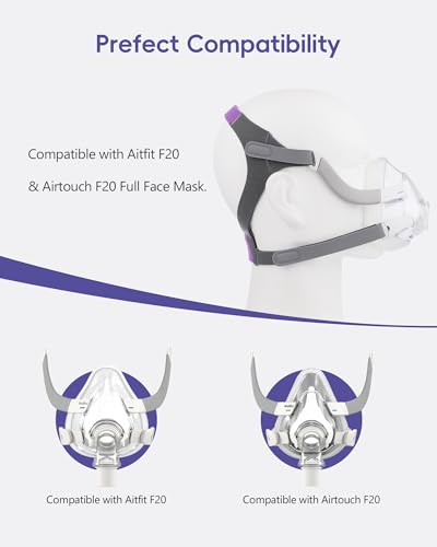Image of Airfit f20 Headgear with Clips, 2 Pack Adjustable Replacement CPAP Headgear Strap for ReaMed Airfit /AirTouch F20 Full Face Mask, Purple