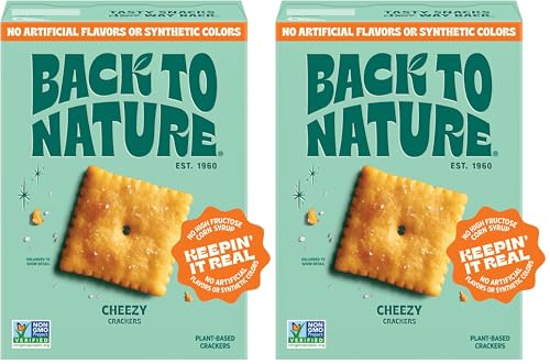 Back to Nature Cheese Flavored Crackers - Non-GMO, Made with Wheat Flour, Vegan, Delicious Snacks, Cheezy Square, 5 Ounce (Pack of 2)