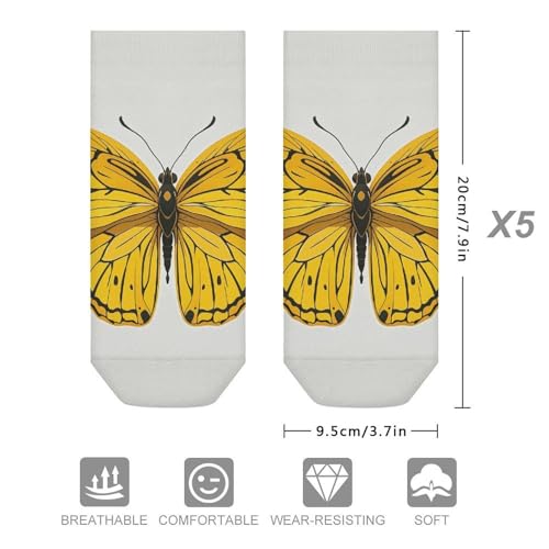 Yellow Butterfly Athletic Ankle Socks for Women Men Running Hiking Cotton Socks Low Cut No Show Sock (5 Pack)2