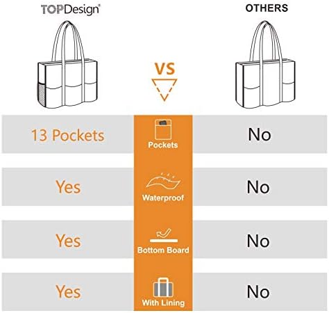TOPDesign Utility Water Resistant Tote Bag with 13 Exterior & Interior Pockets, Top Zipper Closure & Thick Bottom Support, for Working Women, Teachers, Nurses, Accountants (Checkerboard) - 5
