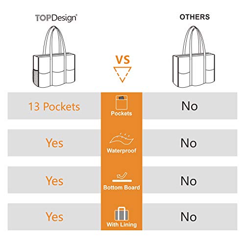 TOPDesign Utility Water Resistant Tote Bag with 13 Exterior & Interior Pockets, Top Zipper Closure & Thick Bottom Support, for Working Women, Teachers, Nurses, Accountants (Brown) by TOPDesign - Image 6