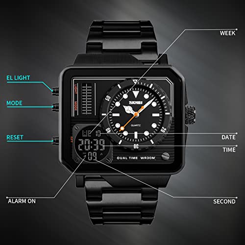 Image of SKMEI Men's Digital Sports Watch, LED Square Large Face Analog Quartz Wrist Watch with Multi-Time Zone Waterproof Stopwatch